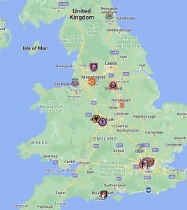 Map of Premier League Teams